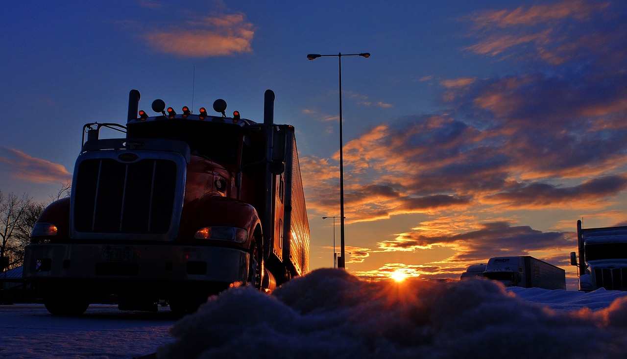 trucker sunrise truck stop free photo