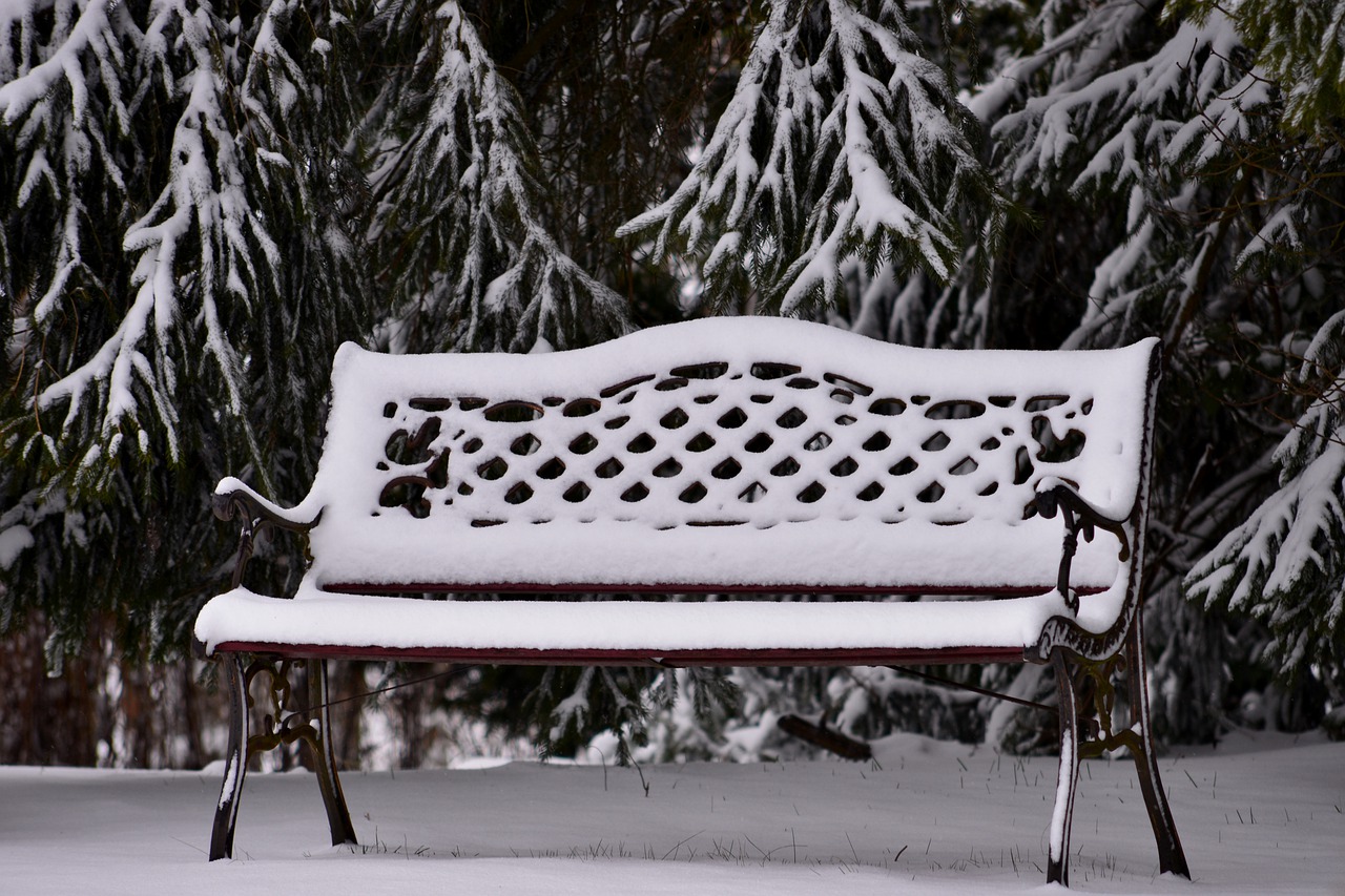tuinbankje  garden bench  snowy free photo