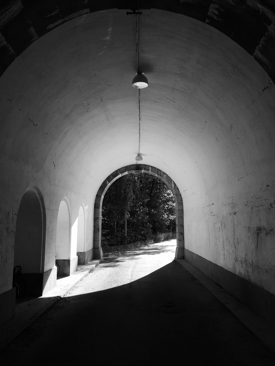 tunnel light black and white free photo