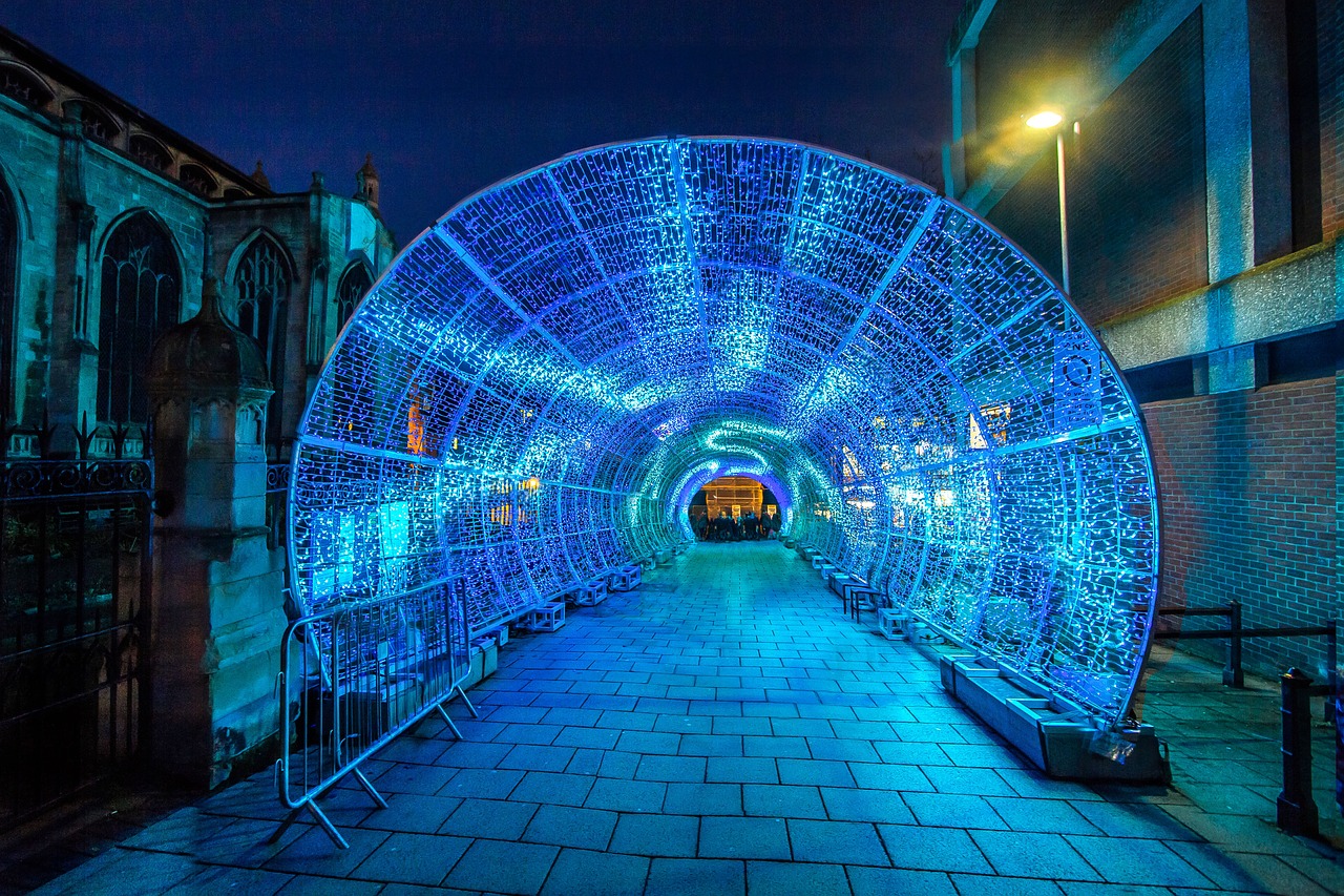 tunnel led lights city free photo