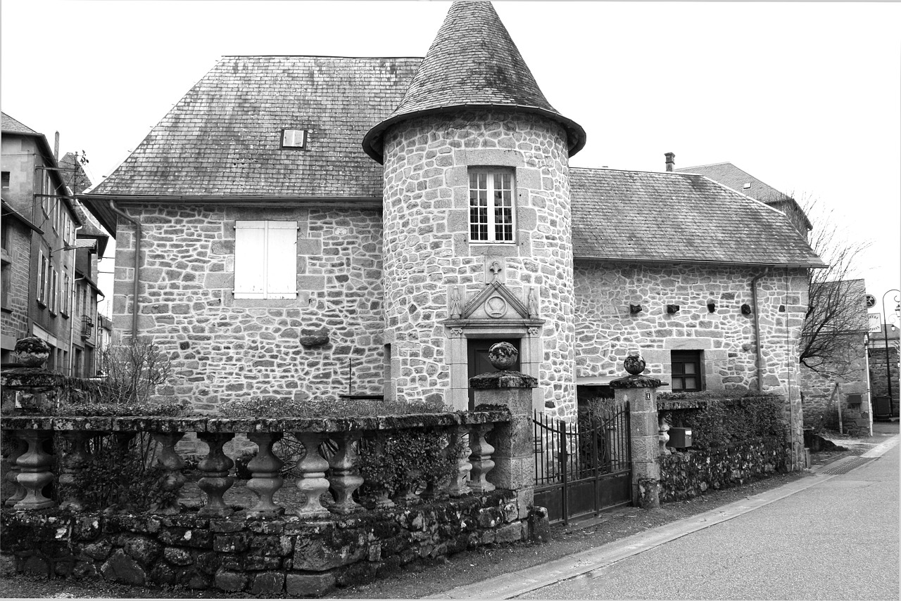 turret stone house black and white free photo