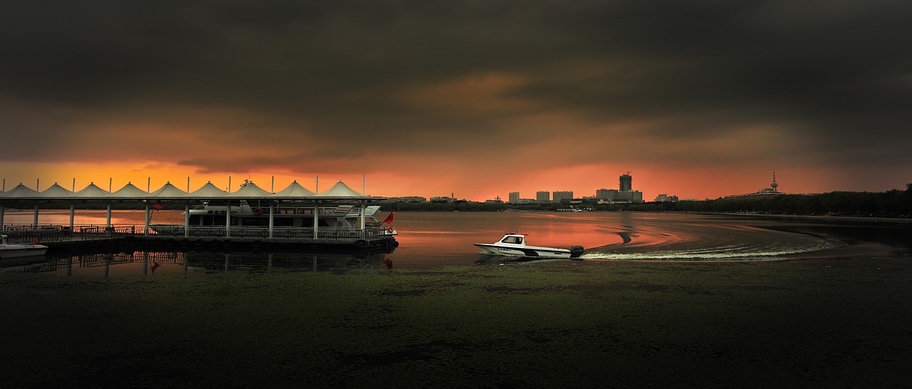 twilight water boat sunset free photo