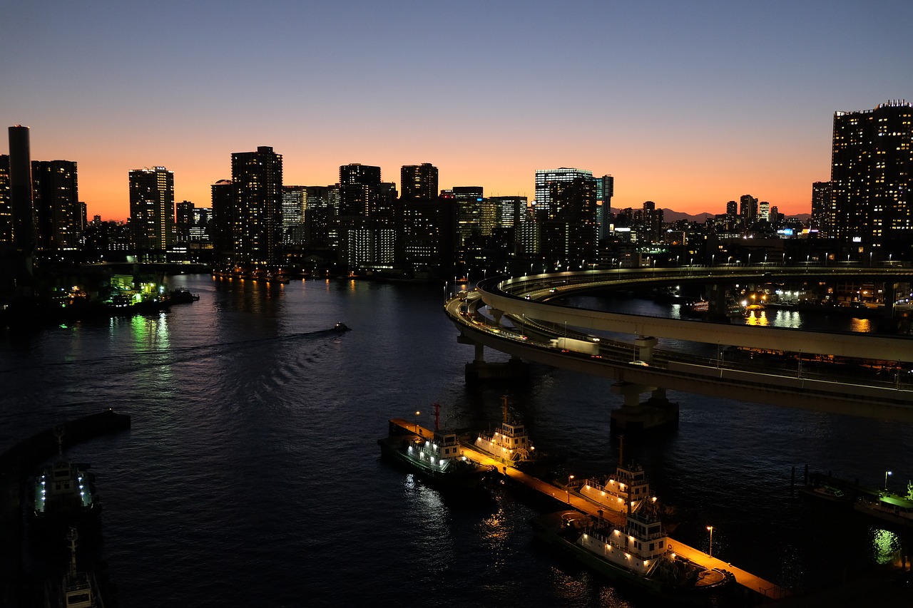 twilight zone  city scape  rainbow bridge free photo