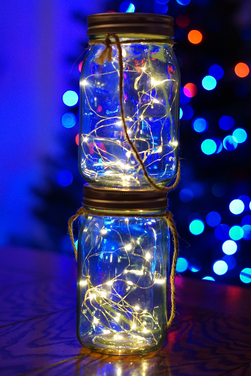 twinkle lights  christmas  mason jars free photo
