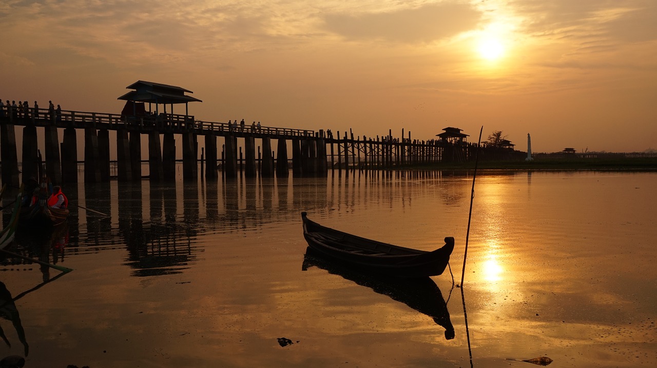 ubein bridge air balloon myanmar free photo