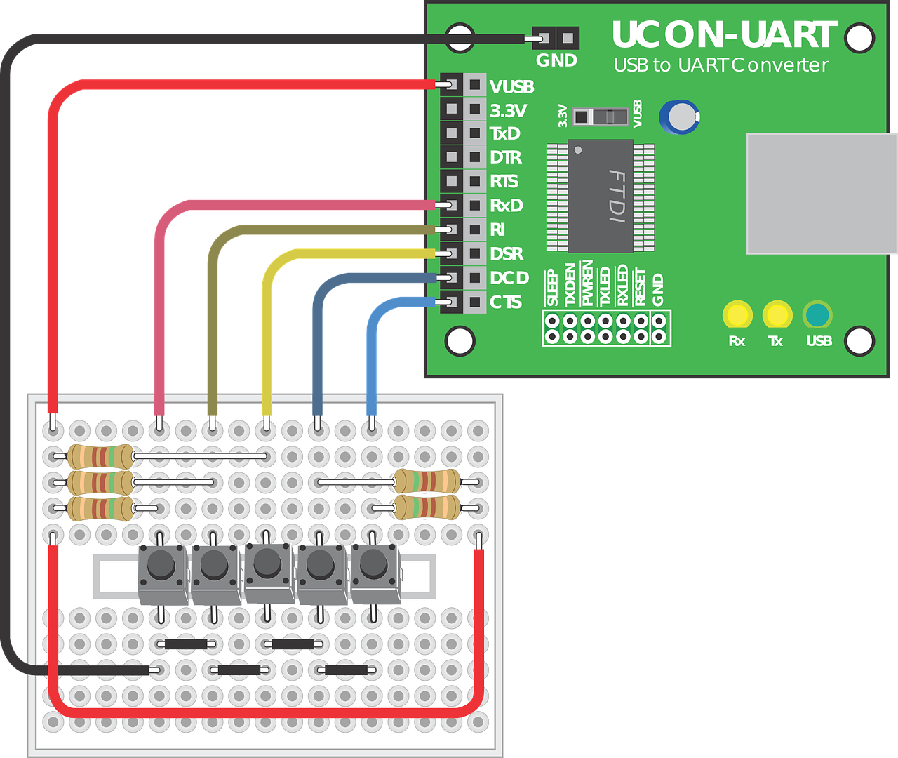 ucon-uart breadboard electronics circuit free photo