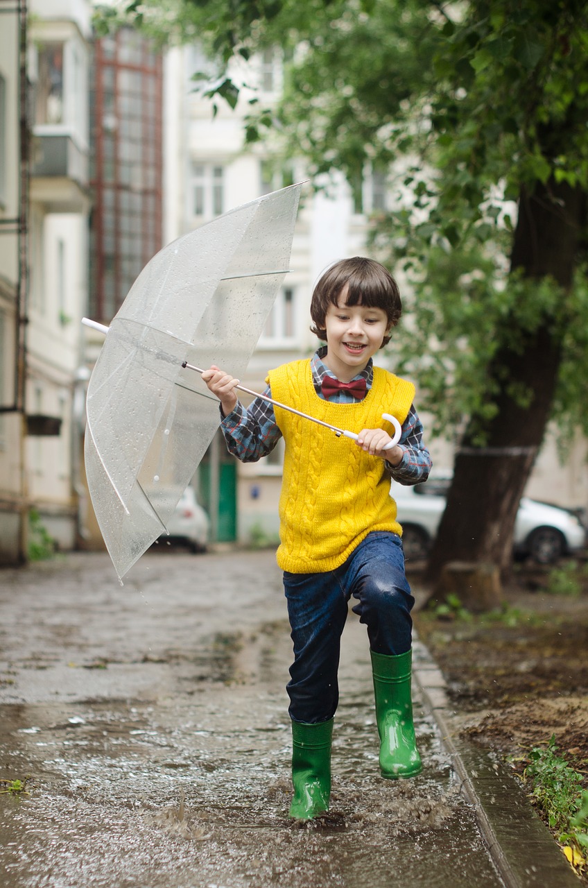 umbrella puddle kid free photo