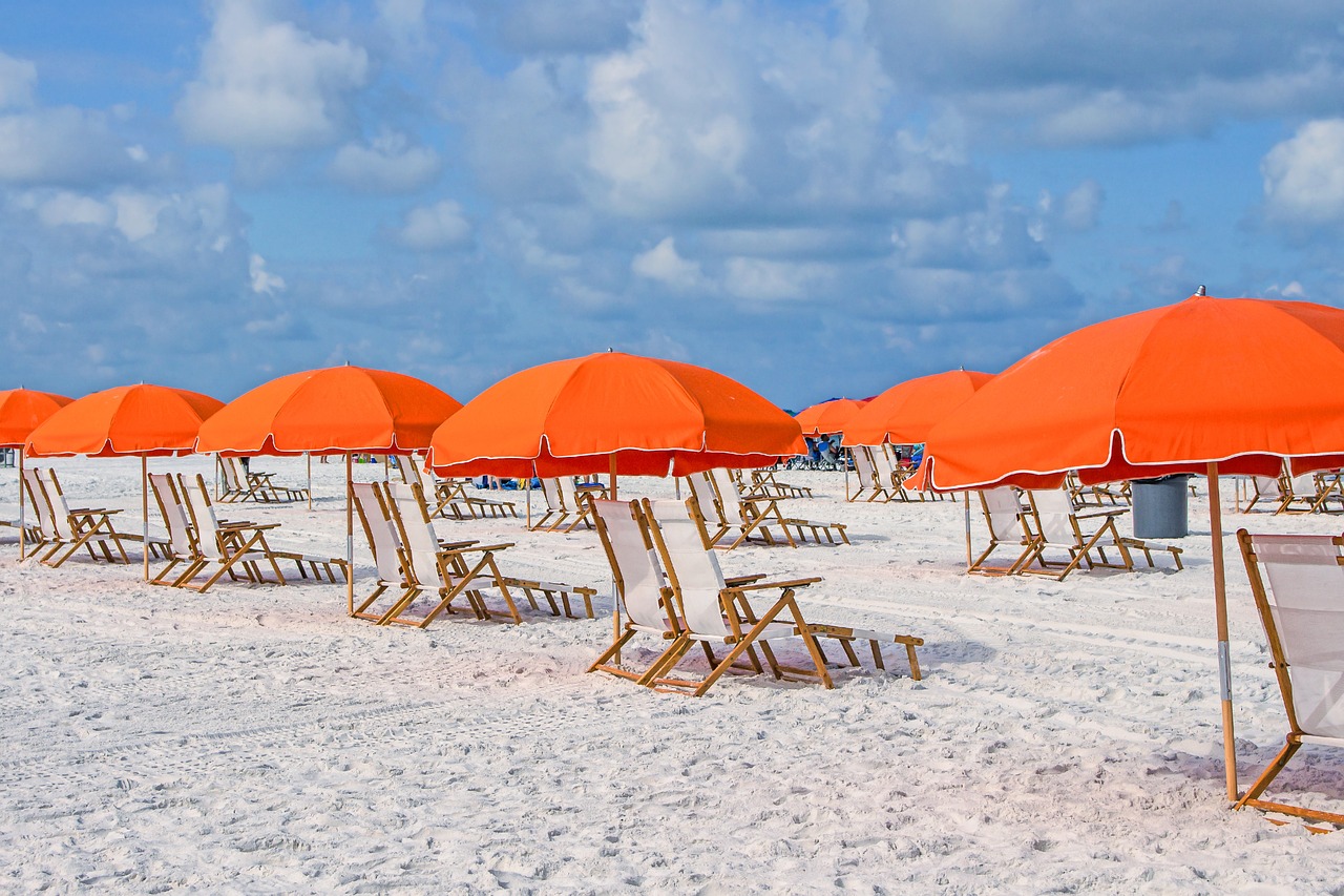 umbrellas beach landscape free photo