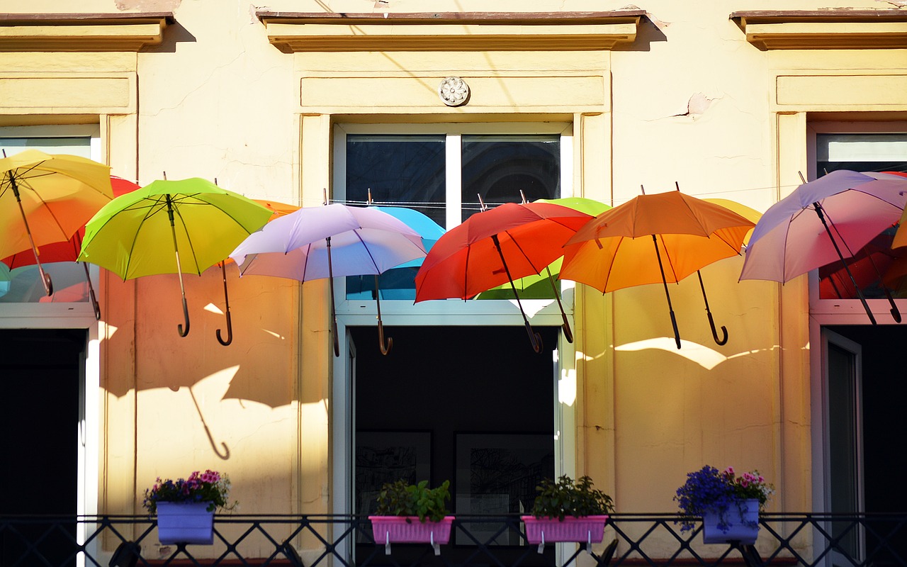 umbrellas balcony colorful free photo