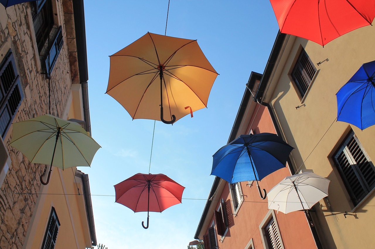 umbrellas colorful novigrad free photo
