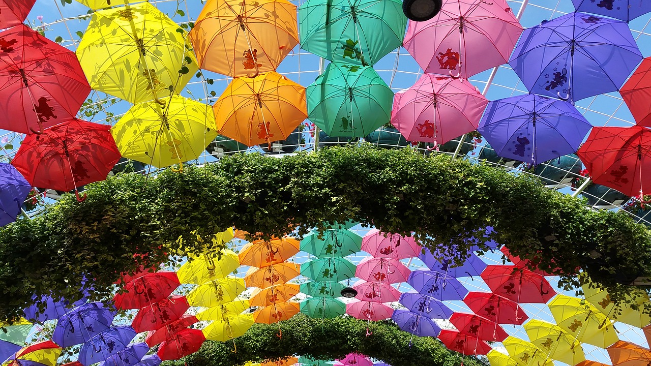 umbrellas arch garden free photo