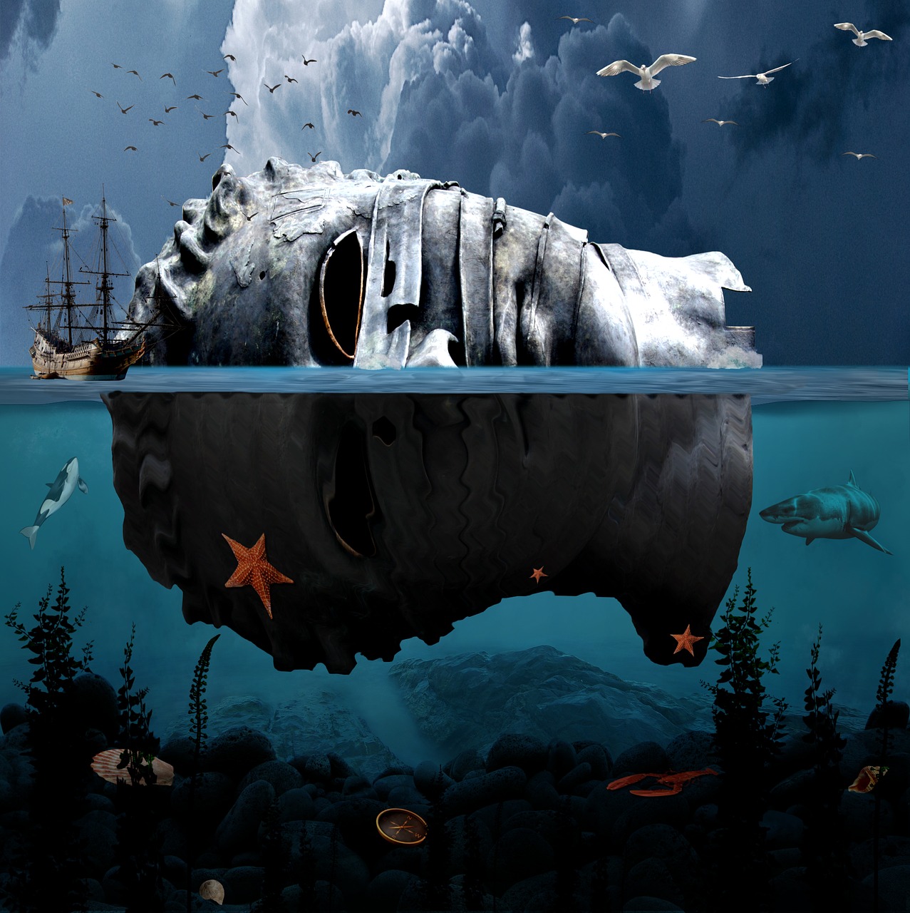 underwater statues ships free photo