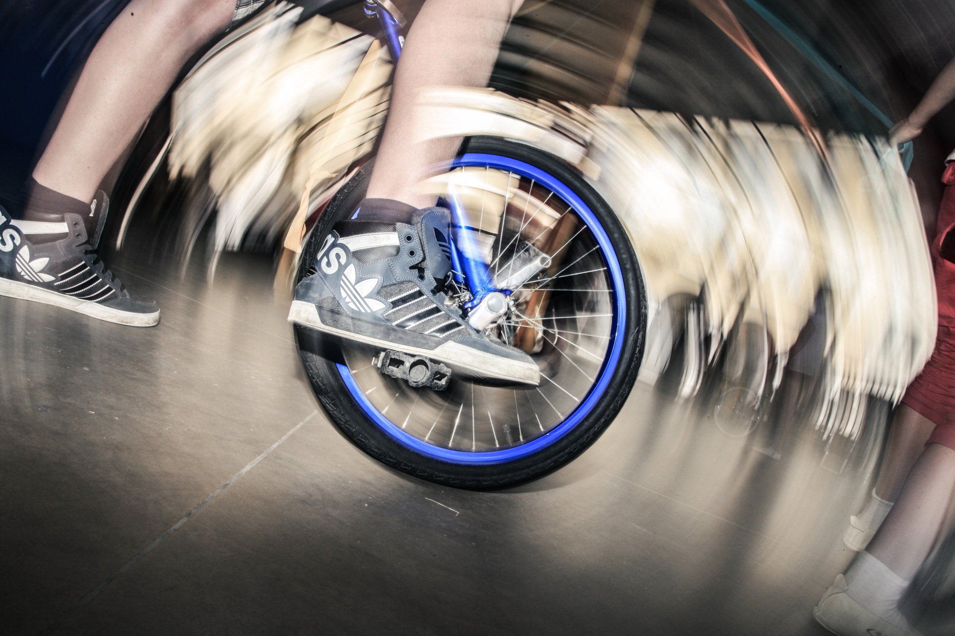 foot unicycle blue free photo