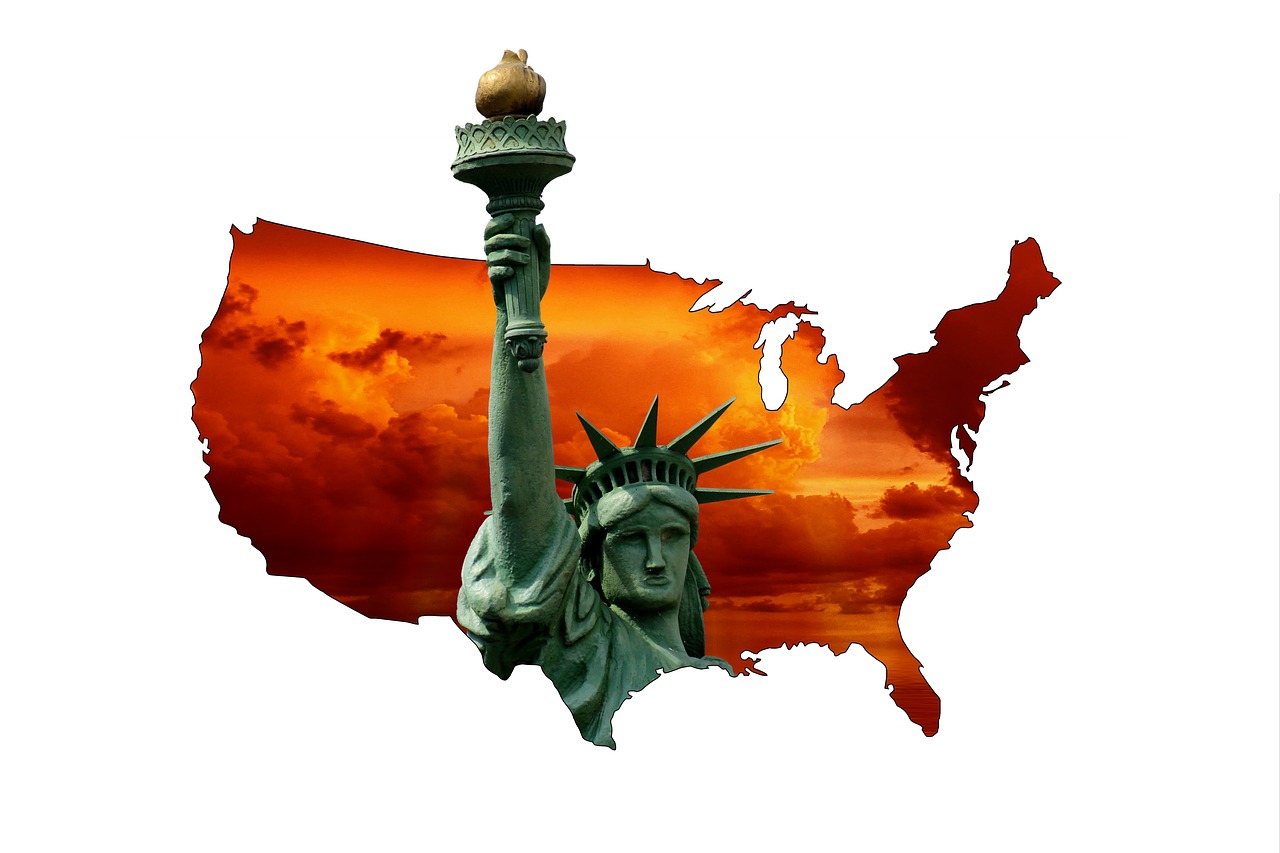 united states of america  statue of liberty  map free photo