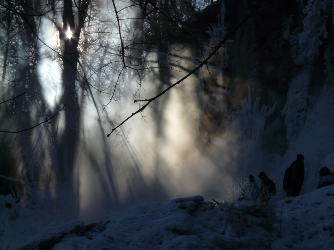 urach waterfall back light fog free photo