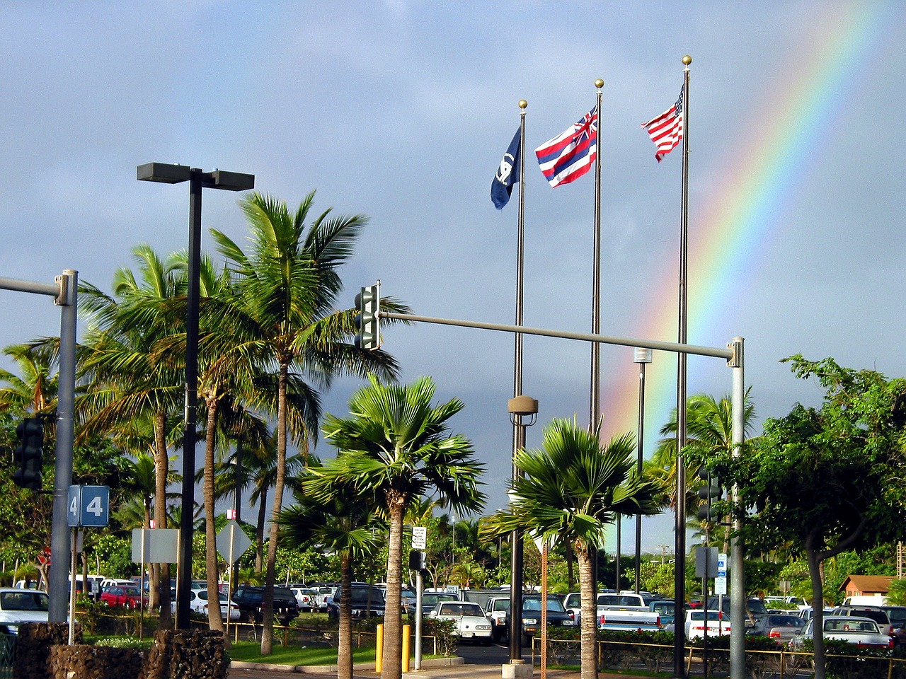 us flag hawaiian flag rainbow free photo