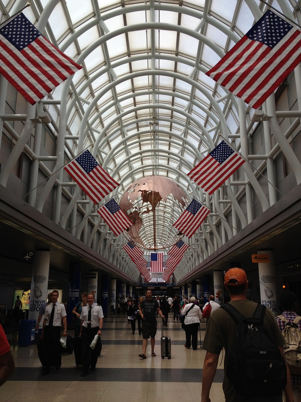 us flag walkway shopping free photo