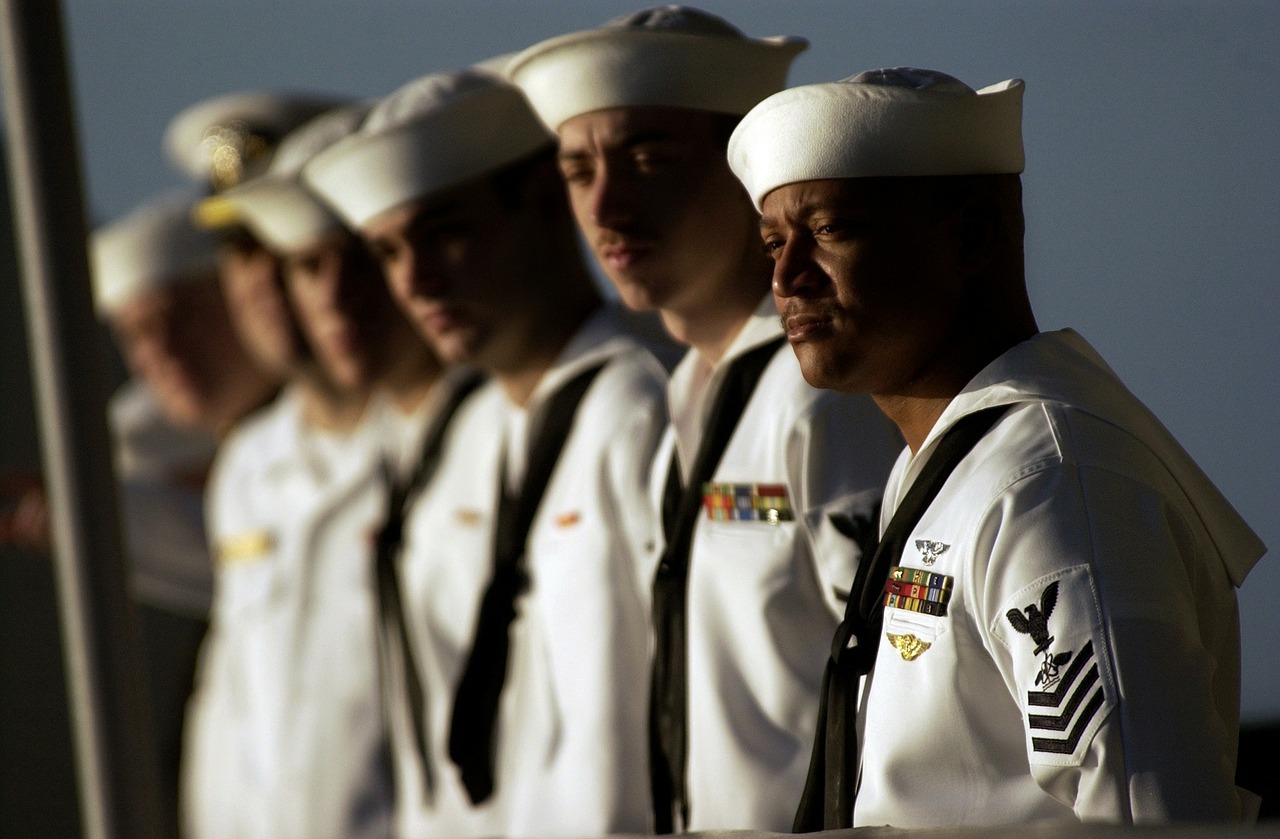 us navy sailors lined up free photo