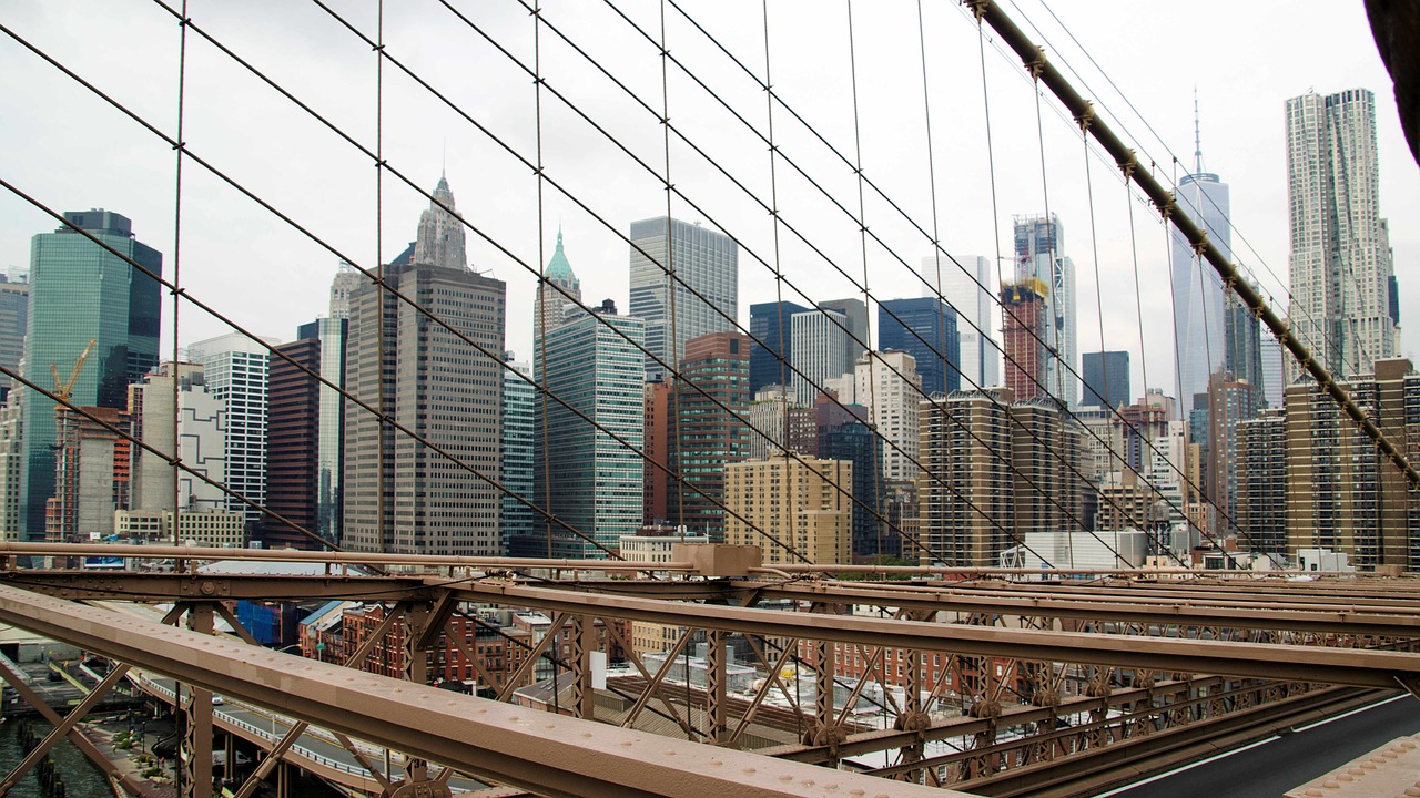 usa new york view from the brooklyn bridge free photo