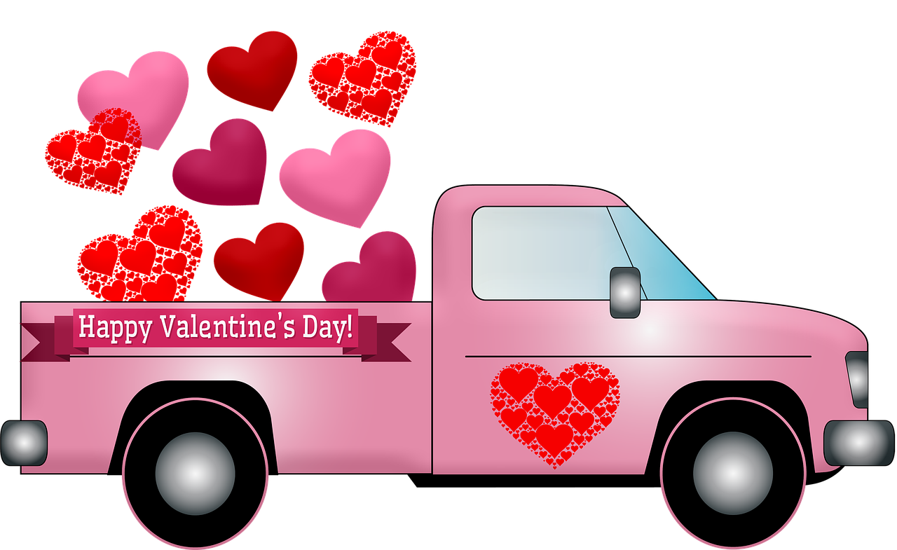 valentine truck  hearts  valentine pink truck free photo