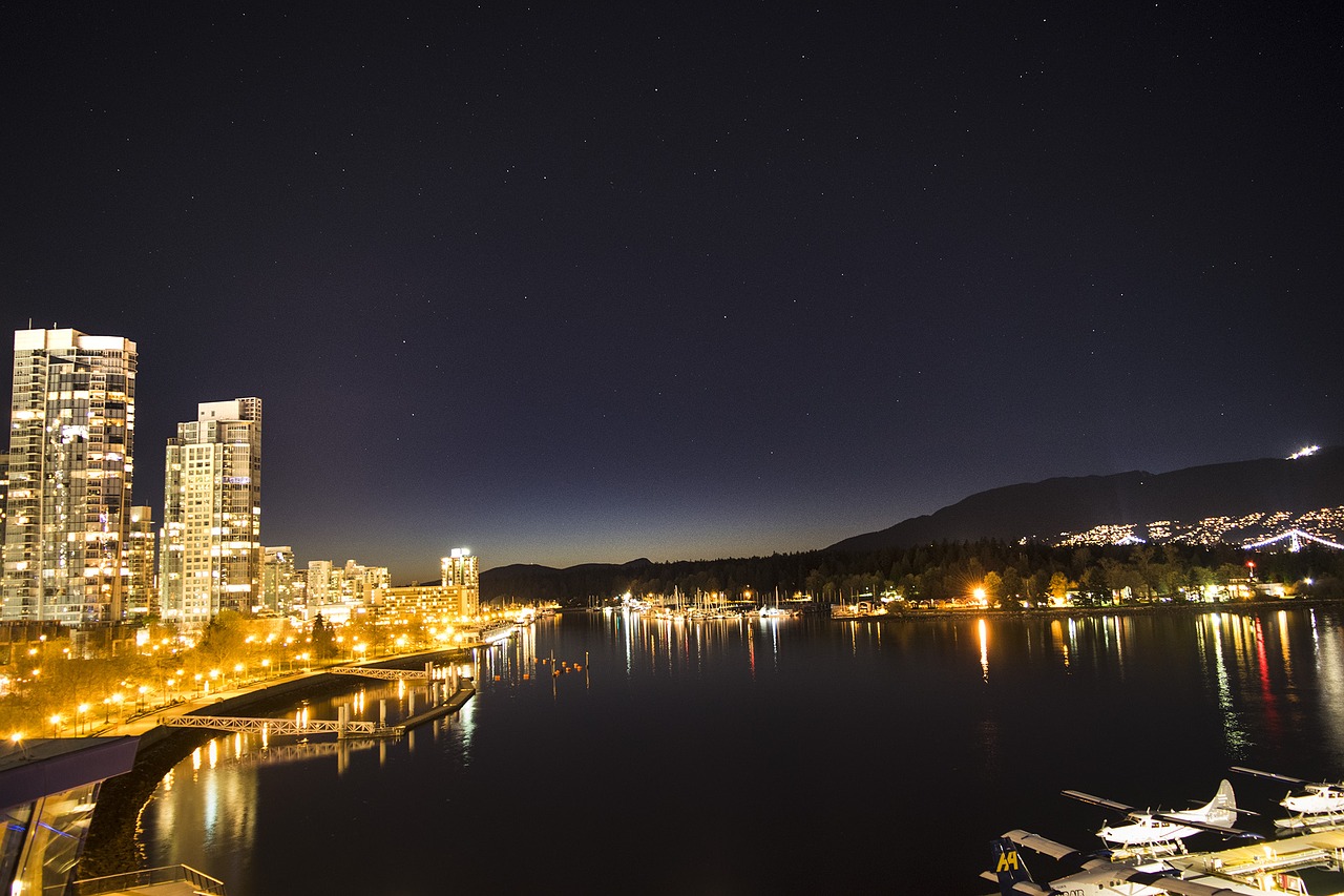 vancouver night skyline free photo