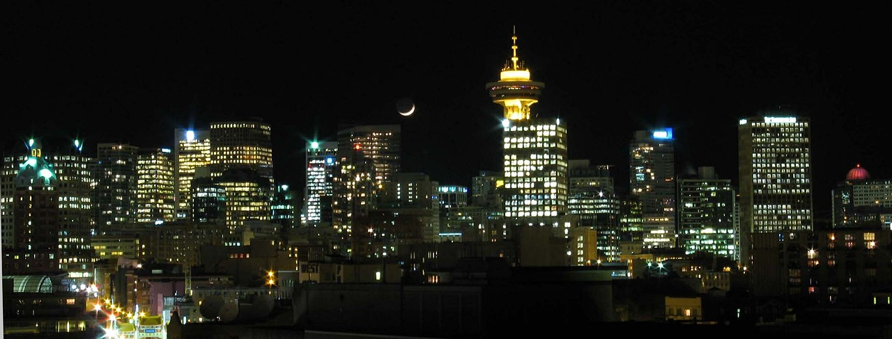 vancouver night skyline free photo