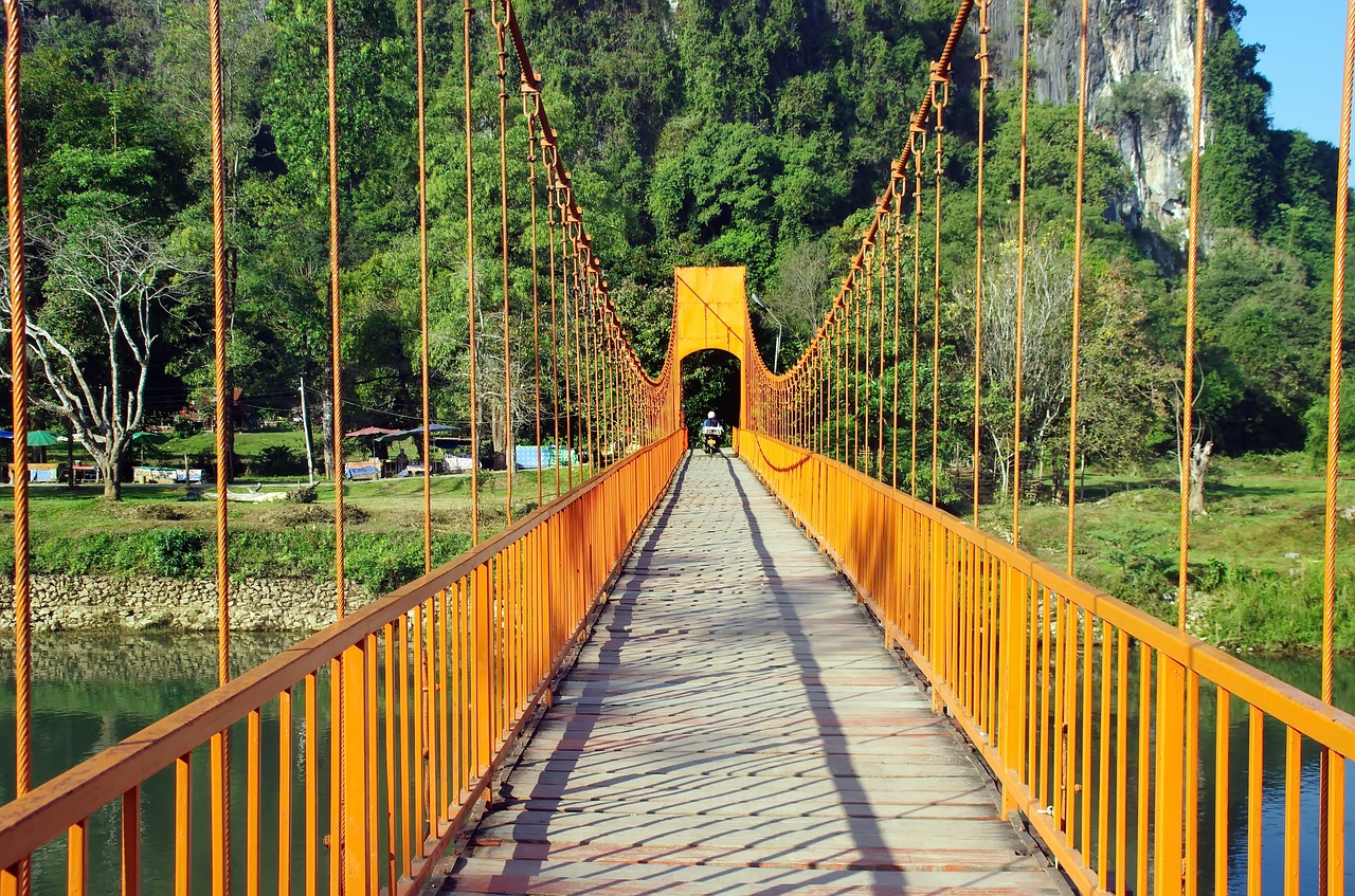 vang vieng bridge suspension bridge free photo