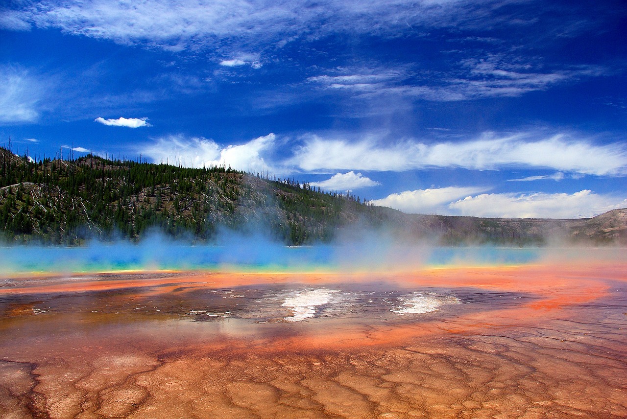 vapors over grand prismatic spring  thermal  spring free photo