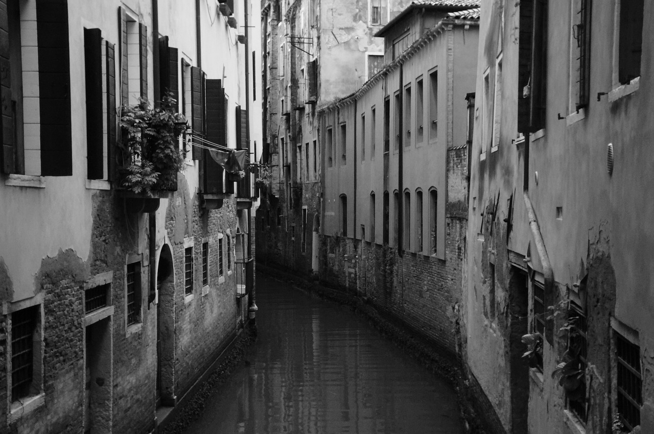 venice  canal  black and white free photo