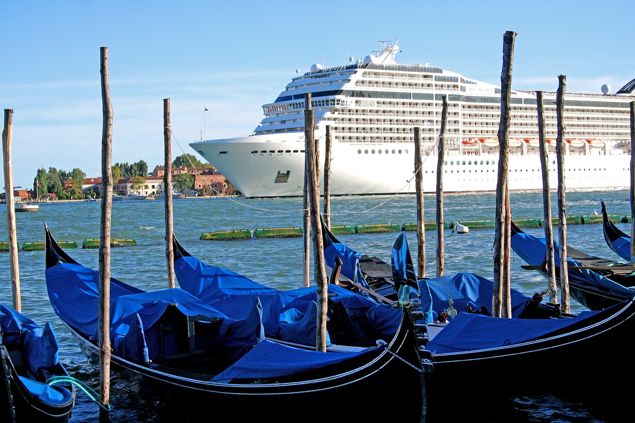 venice italy cruise ship gondolas free photo