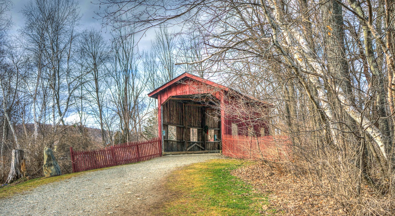 vermont covered bridge fall free photo