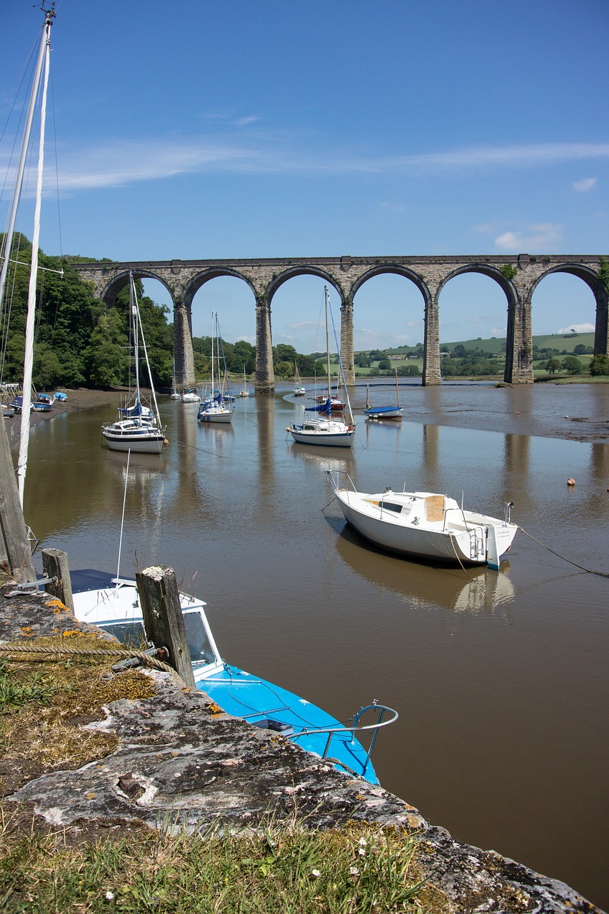 viaduct river boats free photo