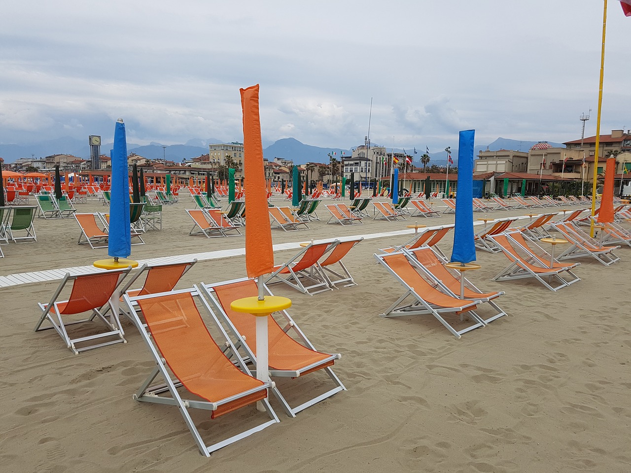 sun loungers viareggio italy free photo