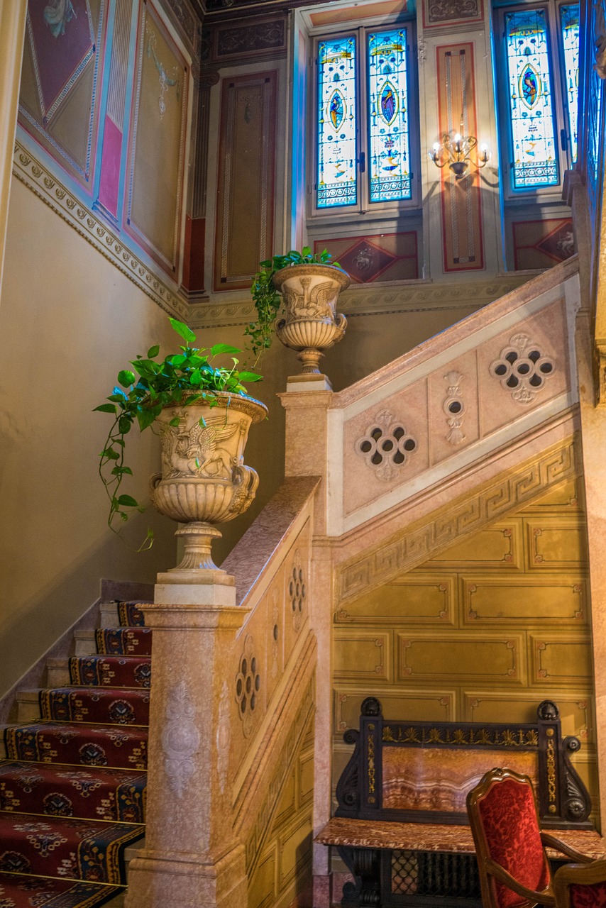 victorian stairs stained window free photo