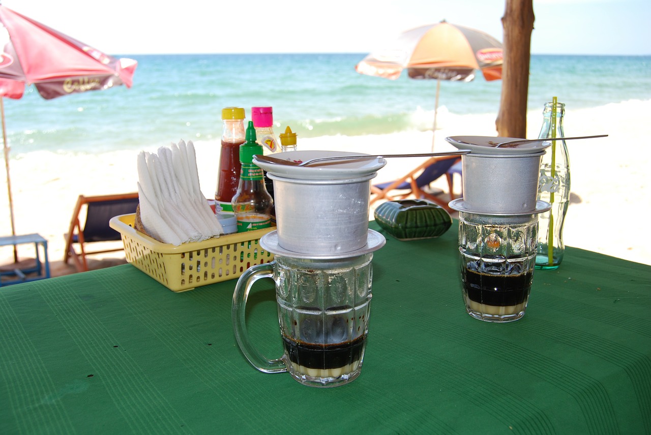 vietnamese coffee coffee cup beach restaurant free photo