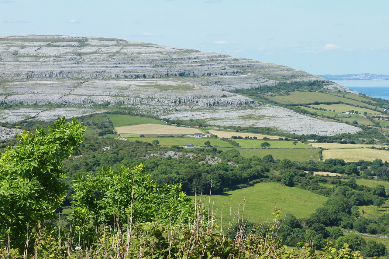 view of the burren limestone rock formation co free photo