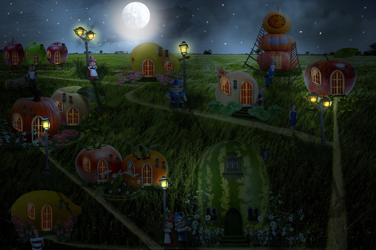 Село мун. Ночью деревня Смурфов. Moon Village игра. Луна в деревне. Полумесяц в деревне.