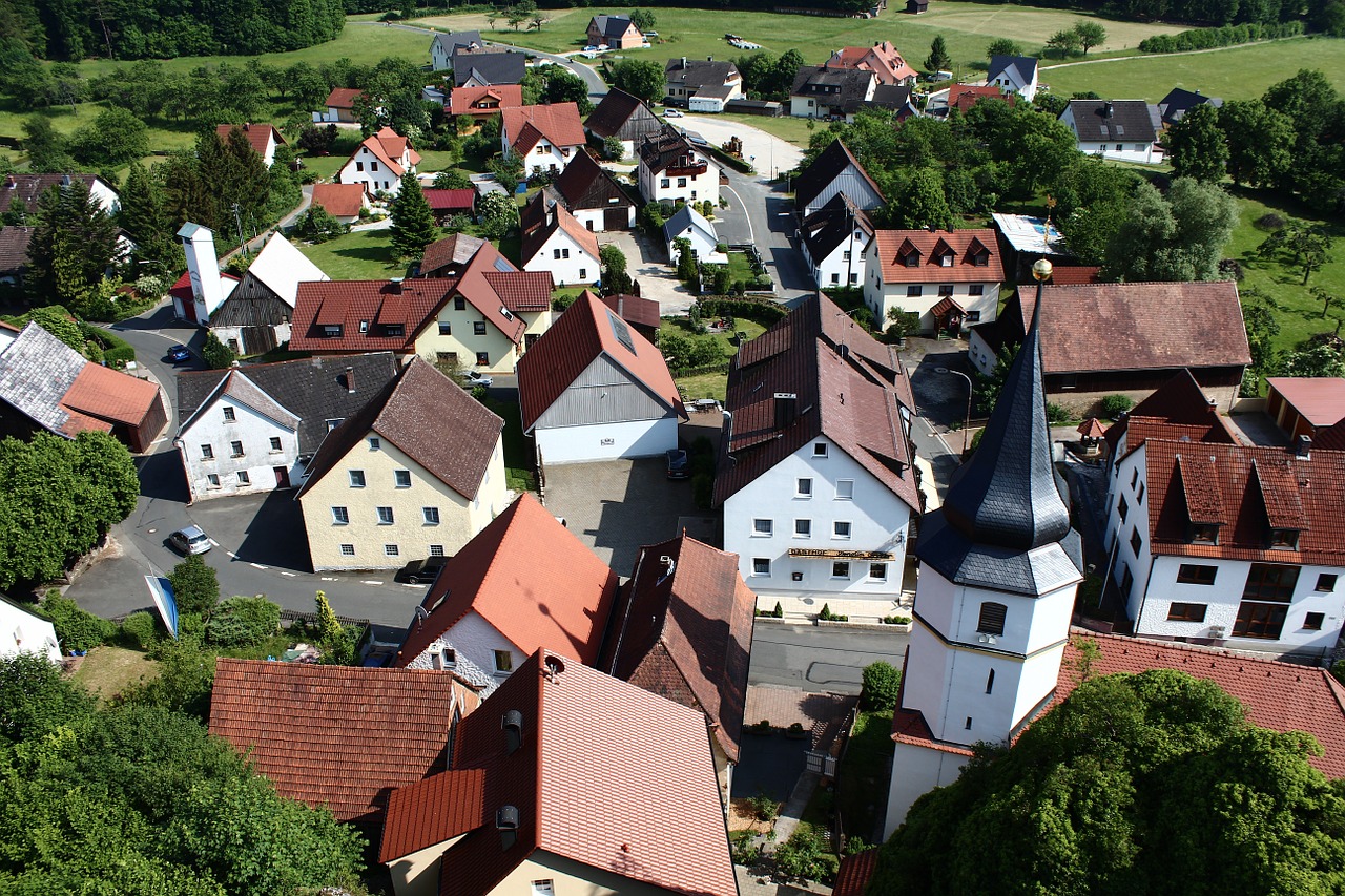 village church bird's eye view free photo