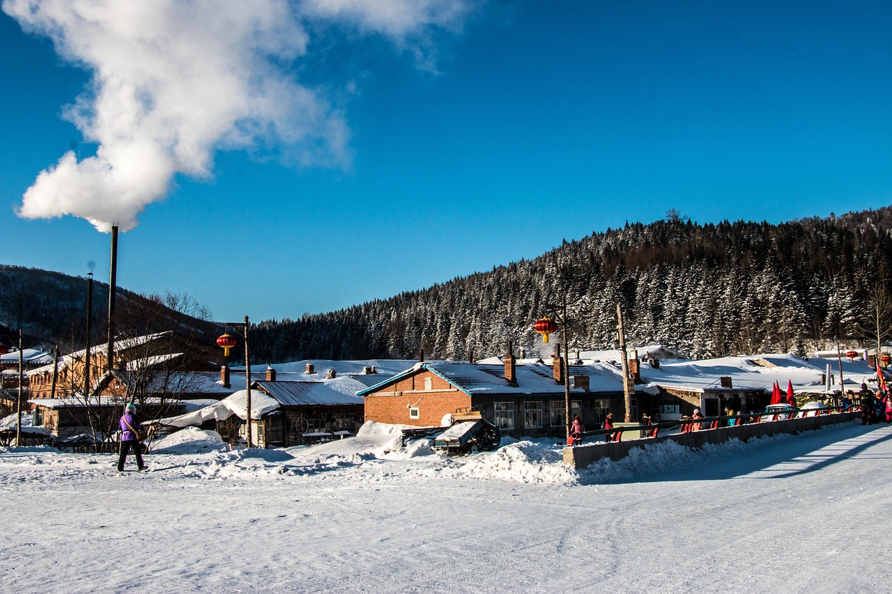 village snow blue sky free photo