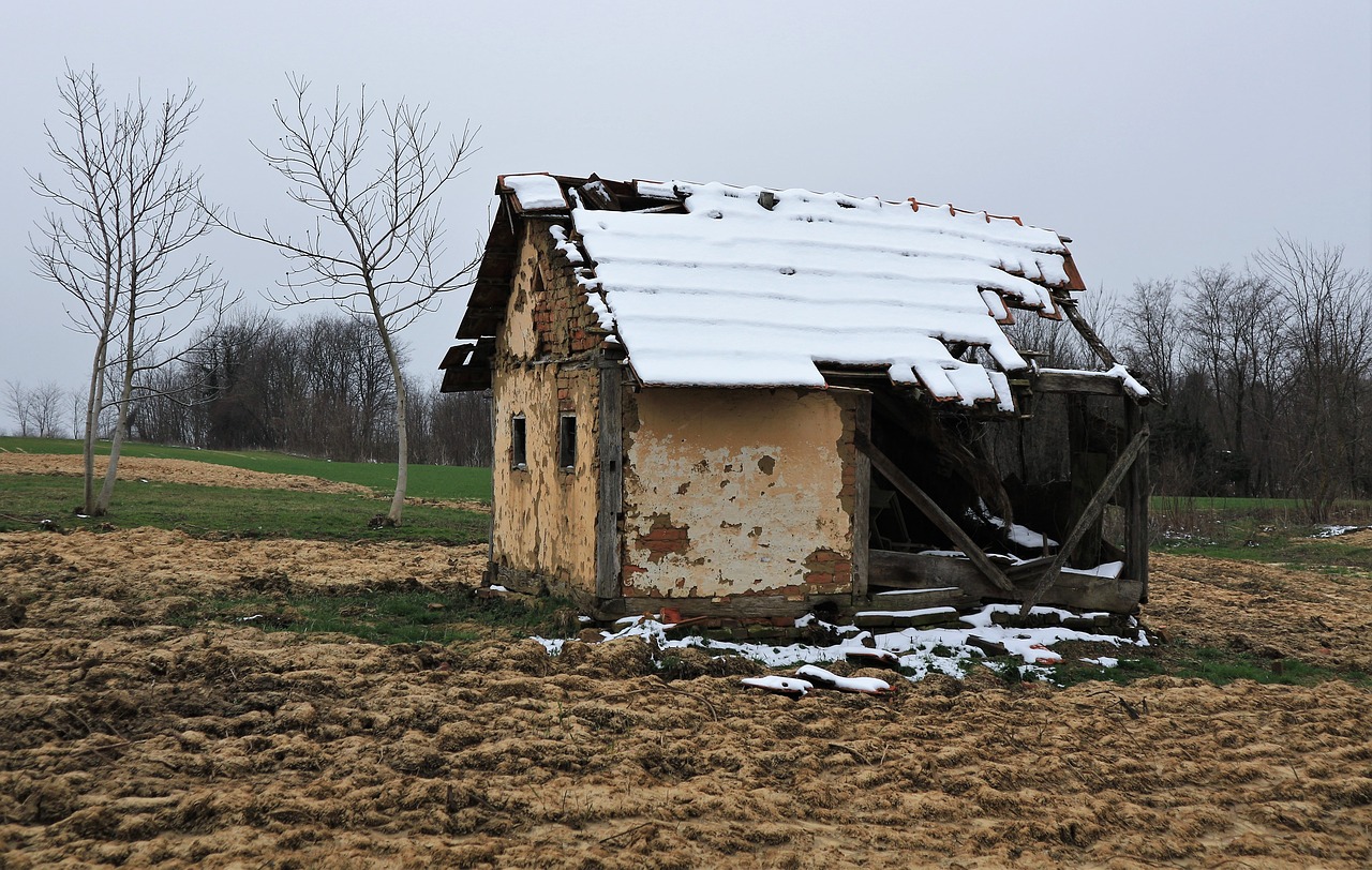 vineyard old house snow early spring free photo