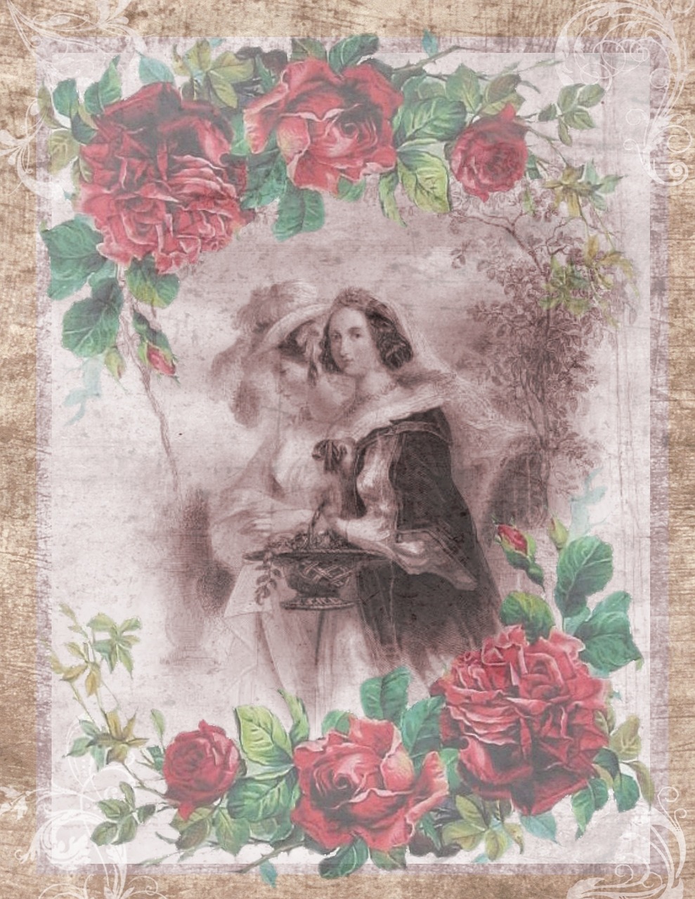 vintage woman roses free photo