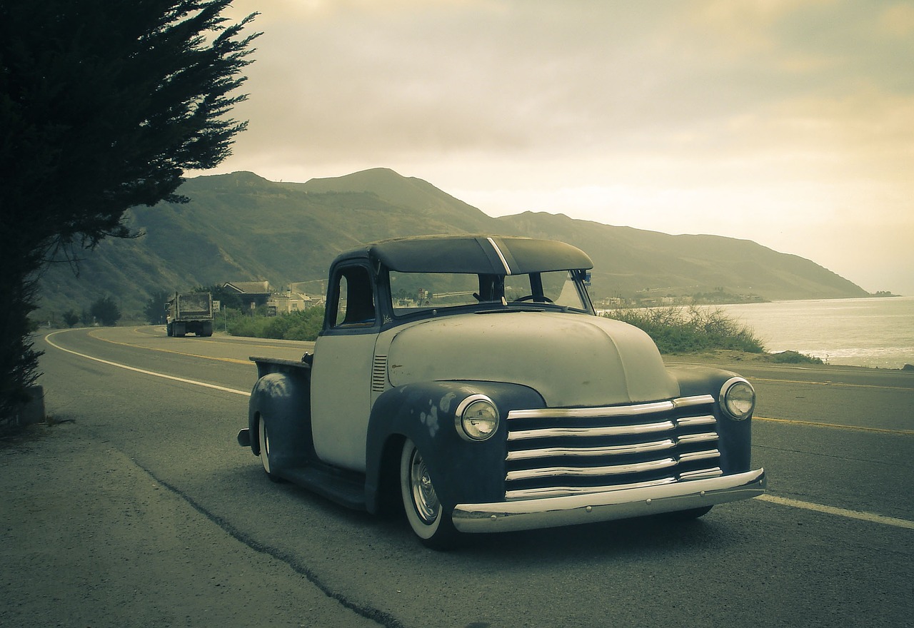 vintage car beach free photo