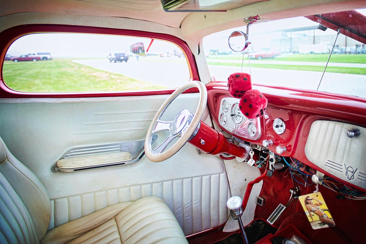 vintage car red interior free photo