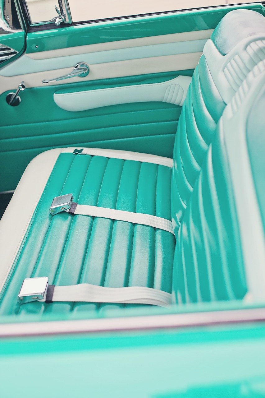 vintage car turquoise interior free photo