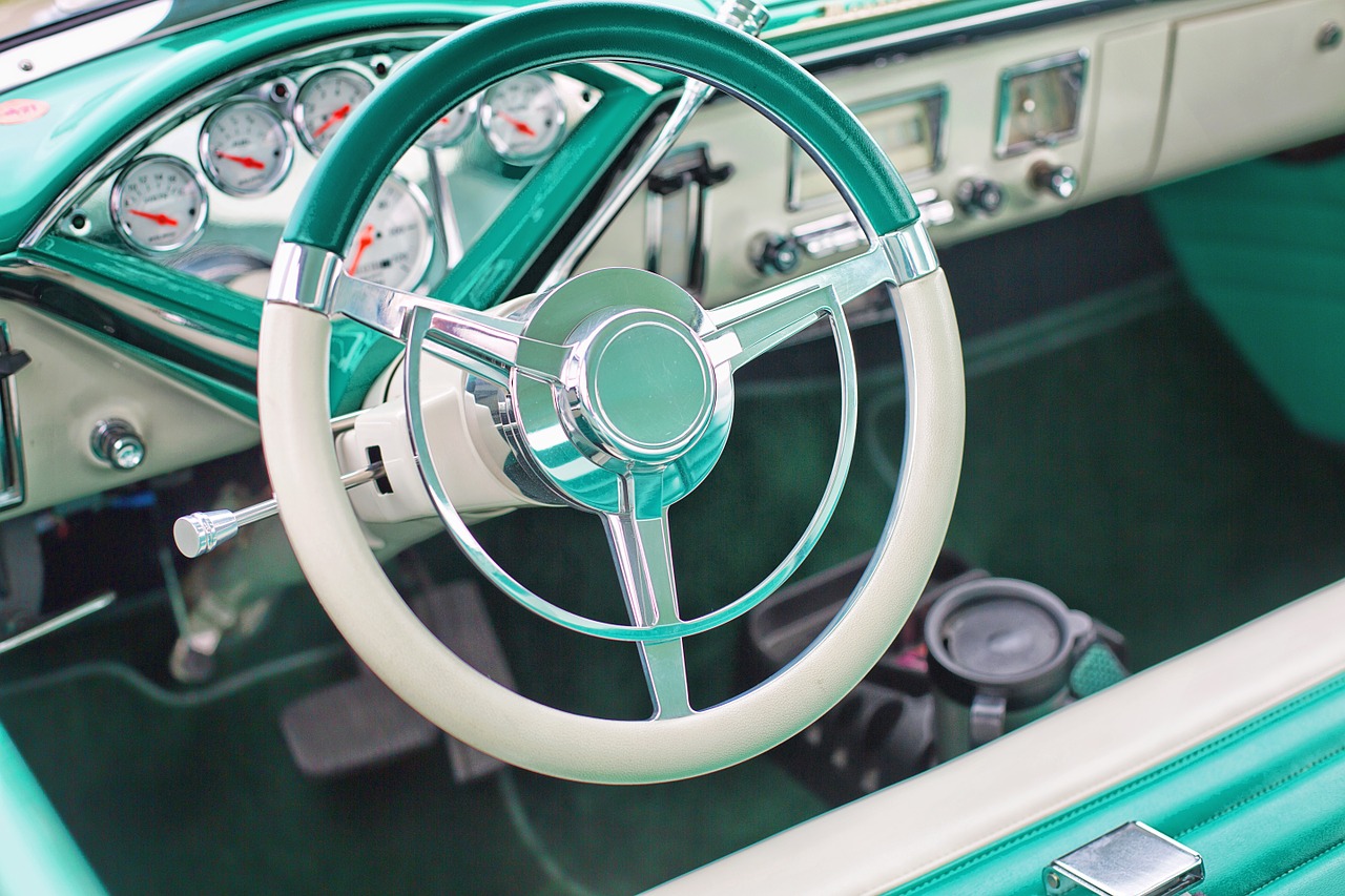 vintage car turquoise interior free photo