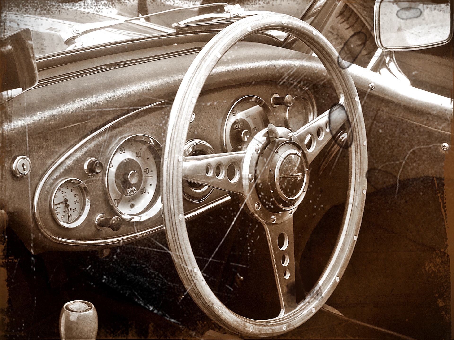 Antiqued Image Vintage Car Interior Dashboard Instruments