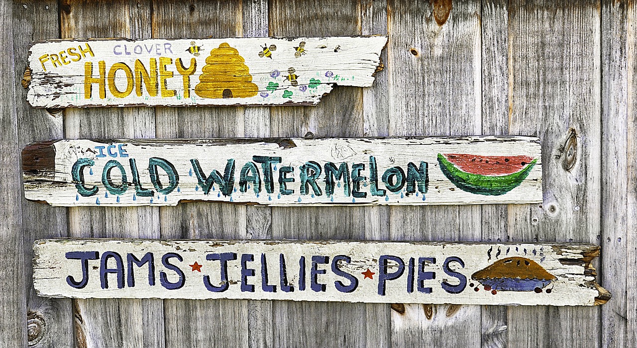 vintage farmer's market sign jelly cherry pie free photo