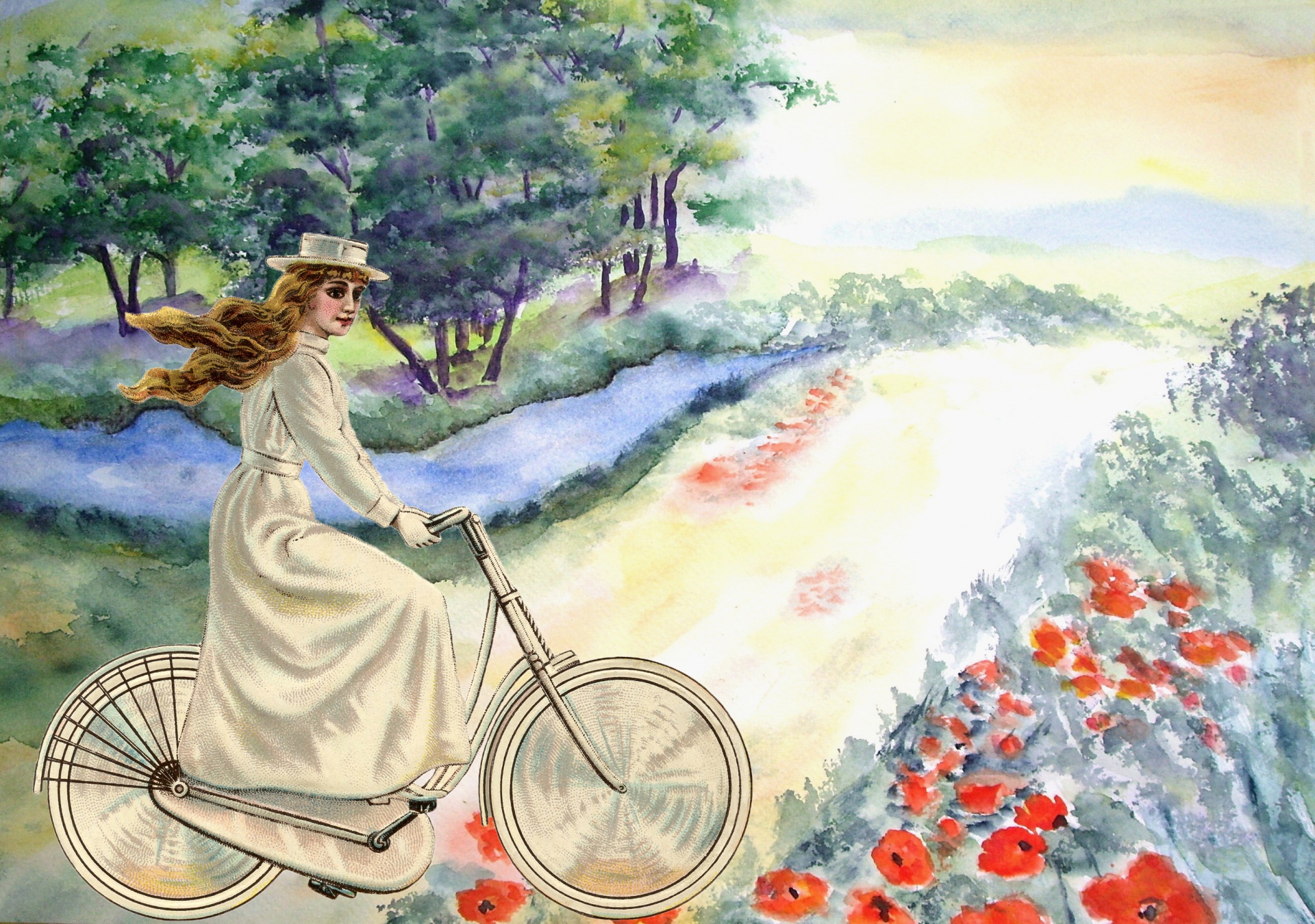 Рисунок слогана. Дама в шляпе на велосипеде. Леди на велосипеде картинки. Леди на велосипеде рисунок. Панно ретро велосипед.