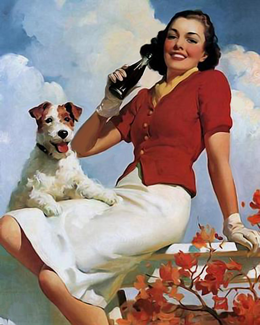 vintage poster soda woman and dog free photo