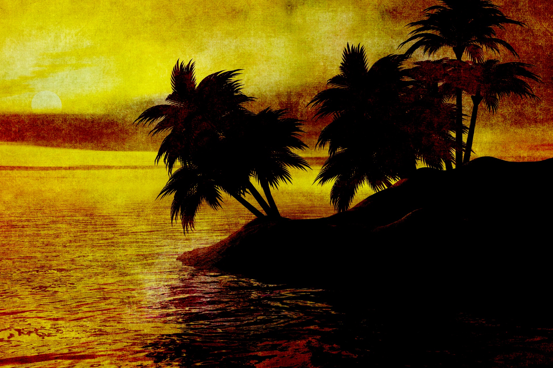 vintage sunset painting free photo